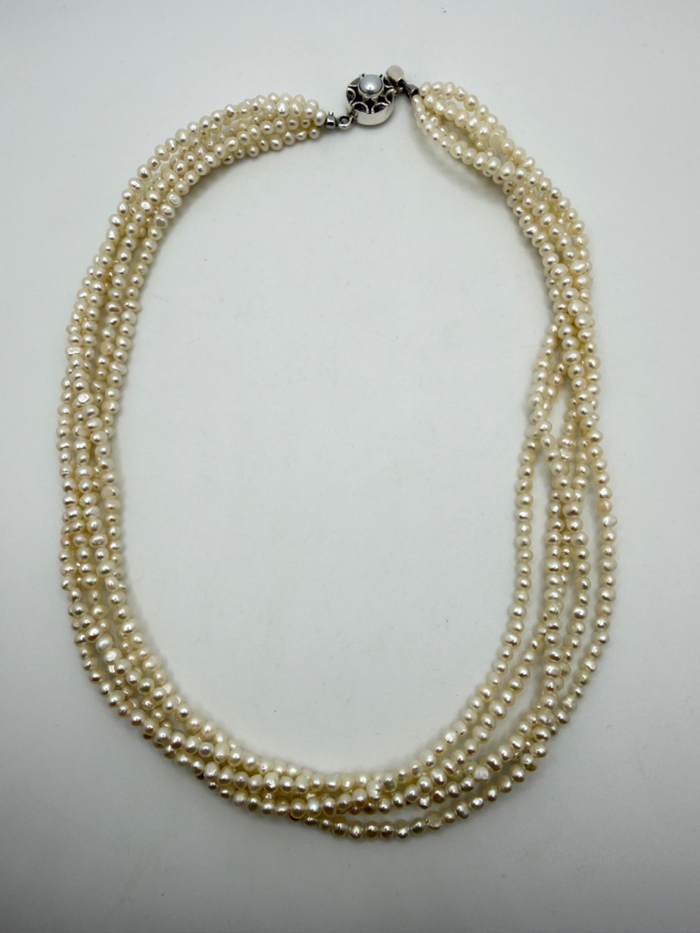 NWOT 18", 5 strands of freshwater 4mm pearl statement‎ necklace w/ 925 clasp!